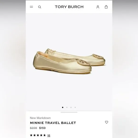 Tory Burch MINNIE TRAVEL BALLET Gold Flats sz 8M- Preowned - Picture 2 of 16